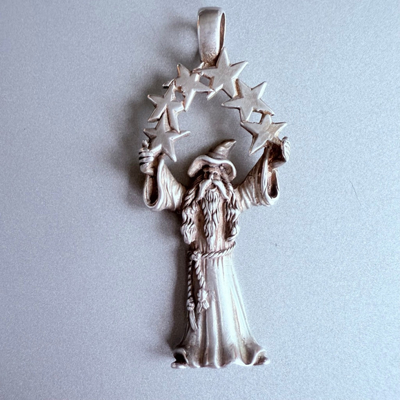 Sun West Silver Co. Large Merlin Magic Wizard Sterling Silver 925 Pendant 2.3" - Picture 1 of 6